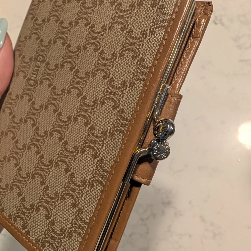 Celine Triomphe Canvas Bifold Wallet in Beige & Tan - Picture 3 of 9